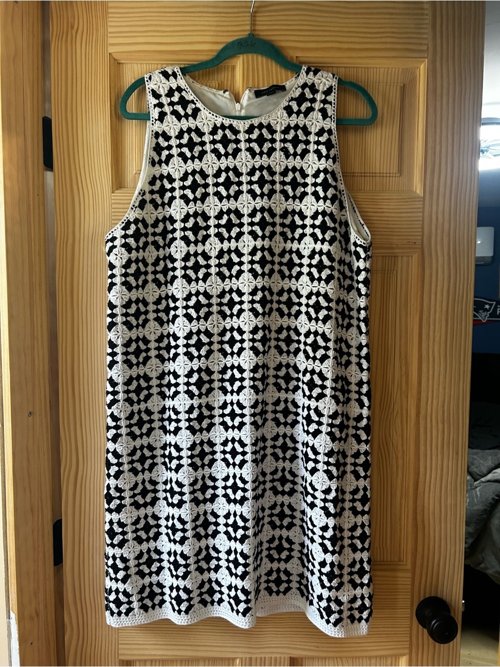 Ann Taylor Geo Crochet Sleeveless Black and White Crochet Shift Dress XLP